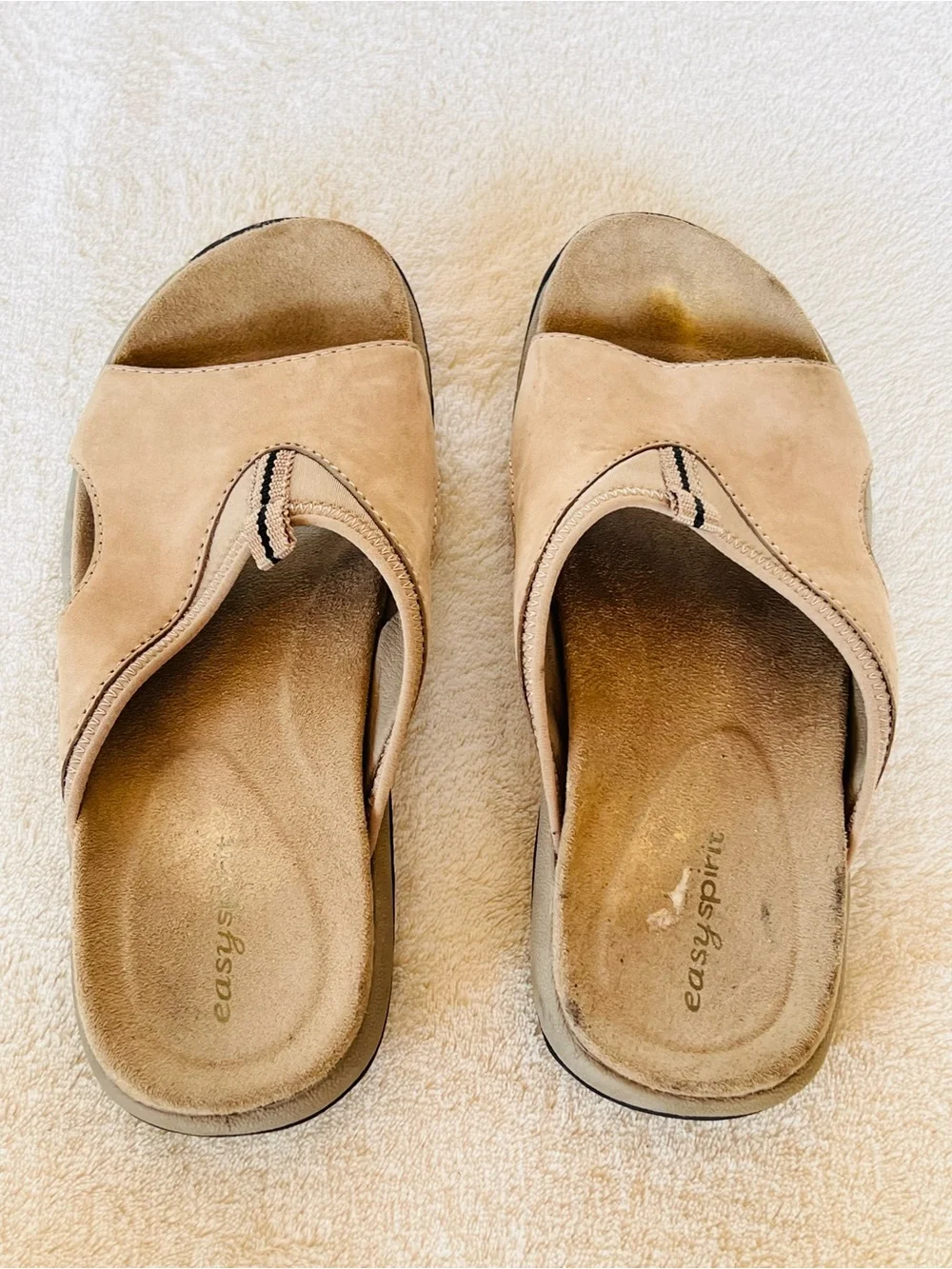 Easy Spirit Tan Taupe Nubuck Leather Slip-On Wedge Sandals Size 6